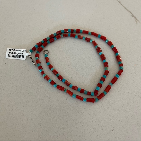 Unisex One of a kind Branch Coral & Kingman Turquoise necklace 19” length. - Picture 2 of 7